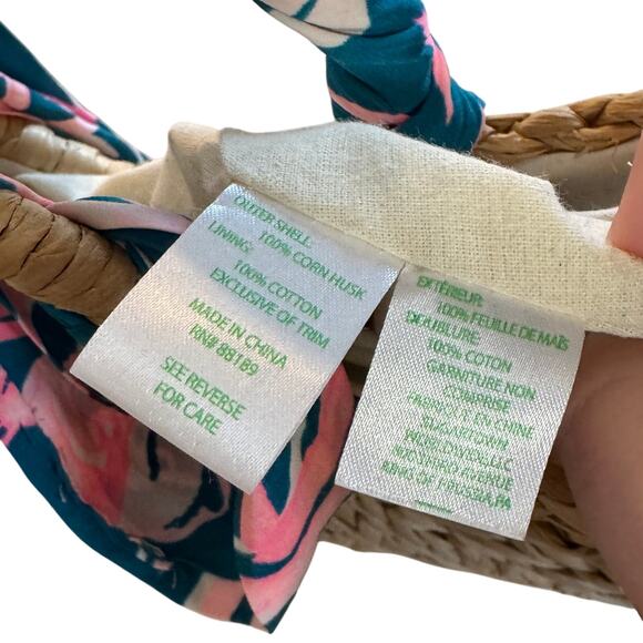 Lilly Pulitzer Monkey Business Half Moon Tan Straw Beach Tote with Floral Scarf - Picture 7 of 10